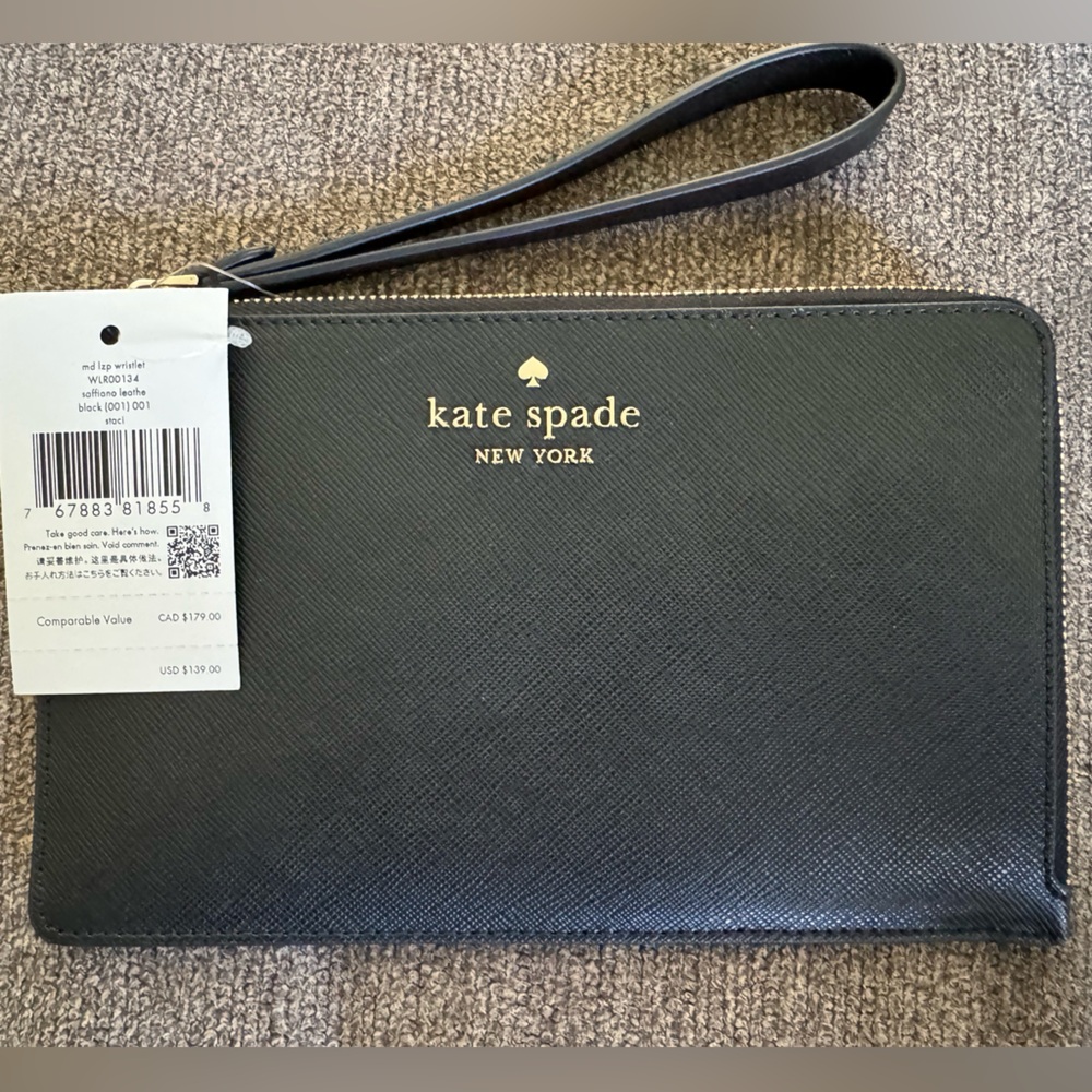 Kate Spade Staci Medium L-Zip Wristlet Black Leather Wallet NWT $139 - Picture 4 of 8